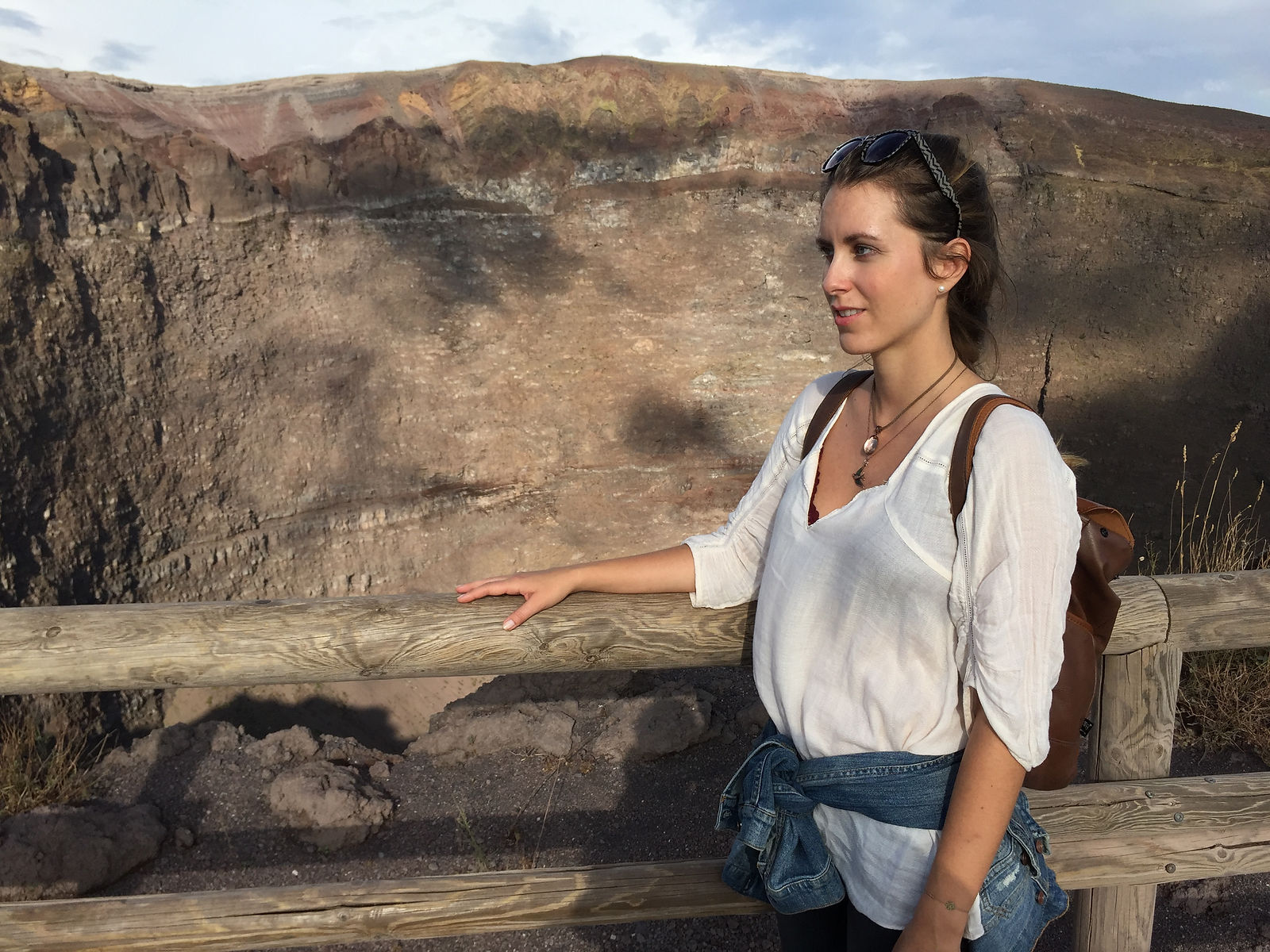 Woman close to a volcano